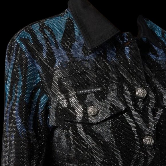 Philipp Plein Limited Release Crystal Zebra Lined Denim Jacket - US 4 - Picture 16 of 16